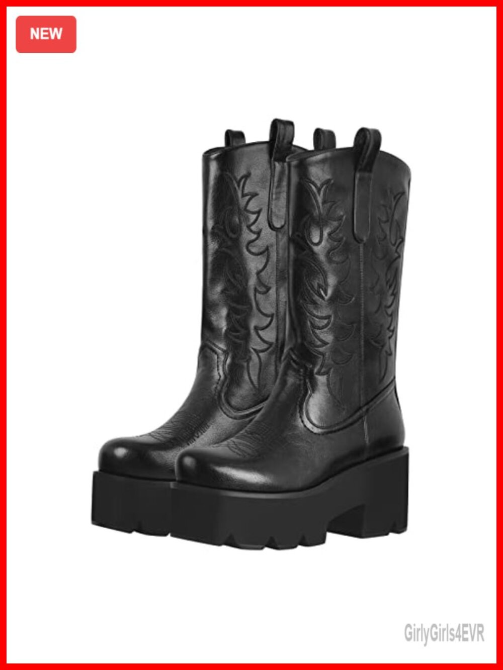 Mid Calf Western Boots Embroidered Pull-On Knee High Cowboy Booties